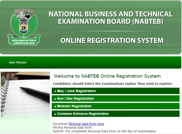 NABTEB Registration Form